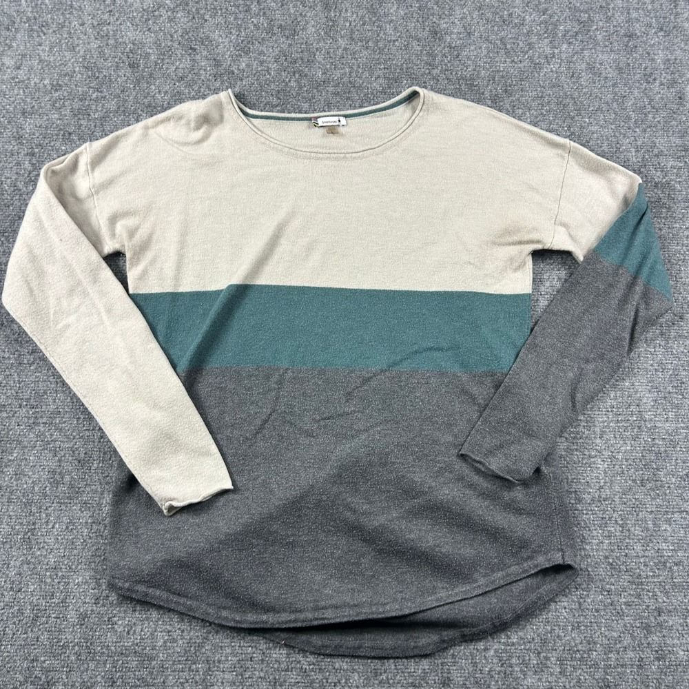 Smartwool Sweater Womens Large Gray Colorblock Merino Wool Blend Pullover Top